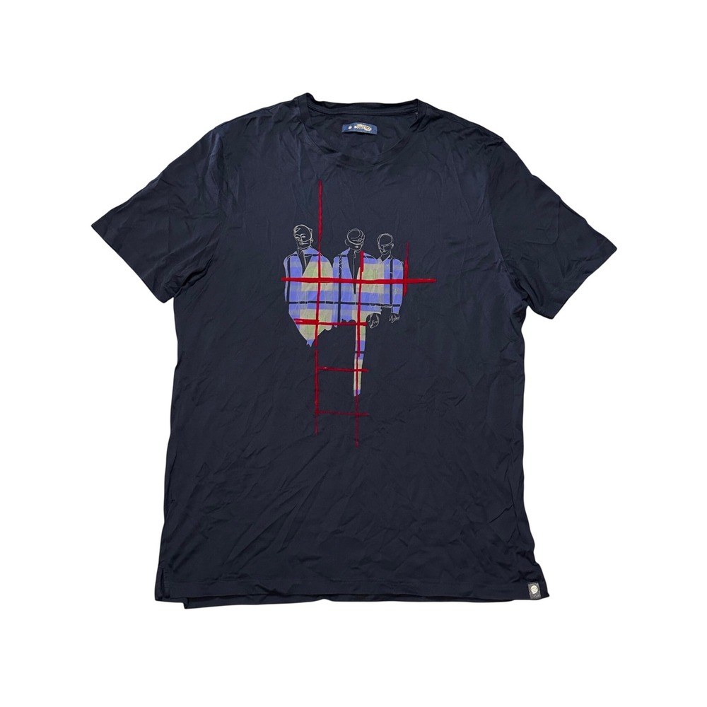 Cortigiano in Bottega Mens XXL Graphic T-Shirt Navy Blue Cotton Slim